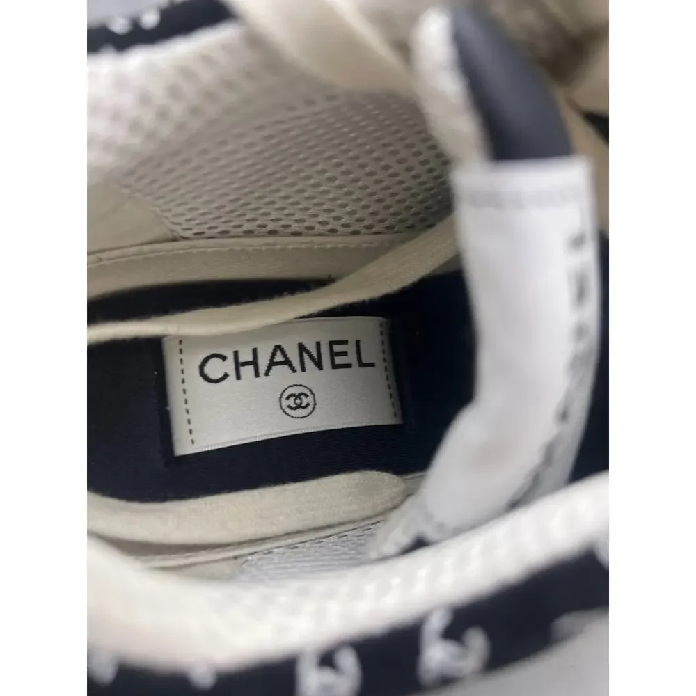 Chanel 22A womens Black White Suede All Over CC Logo Low Top Trainer Sneakers 39